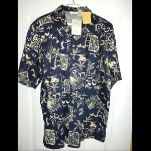 🧉🍍Vintage NWT Gottex Men's Size Small Navy Blue Hawaiian Shirt🧉🍍